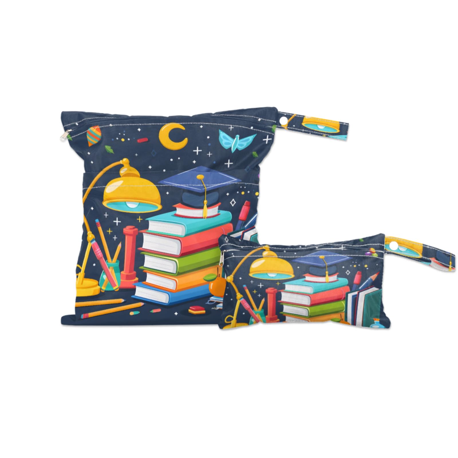 GzLeyigou 2 Set Books Wet Dry Bags for Baby Cloth Diapers Reusable Storage Bag for Travel,Beach,Pool,Daycare,Stroller,Gym,Laundry,Dirty Clothes,Swimsuits & Wet Clothes, Desktop Wet Bag