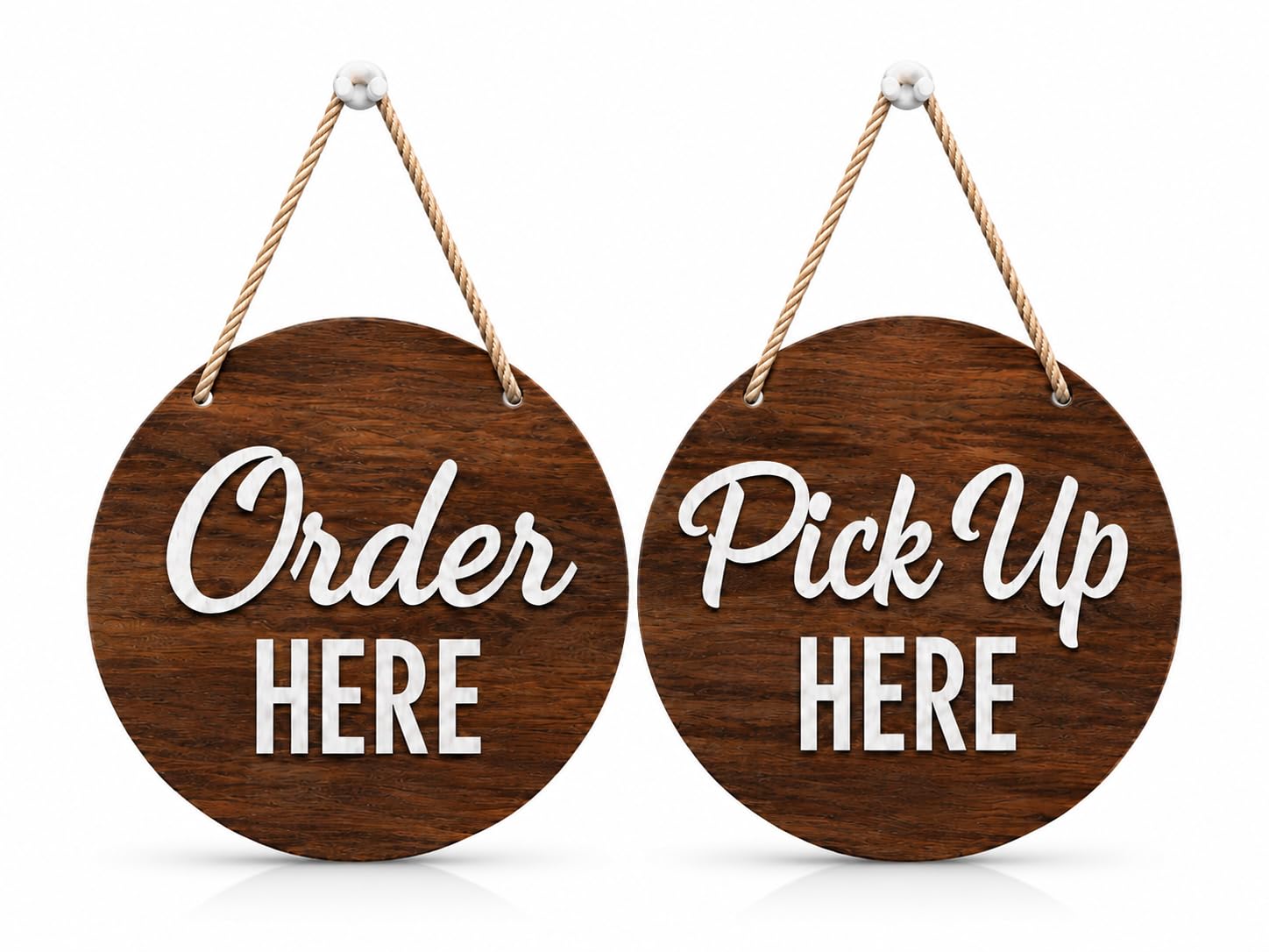 Dhruvanux Order Here & Pick Up Here Hanging Sign Board Set of 2 | Brown Round MDF Signs-image-17
