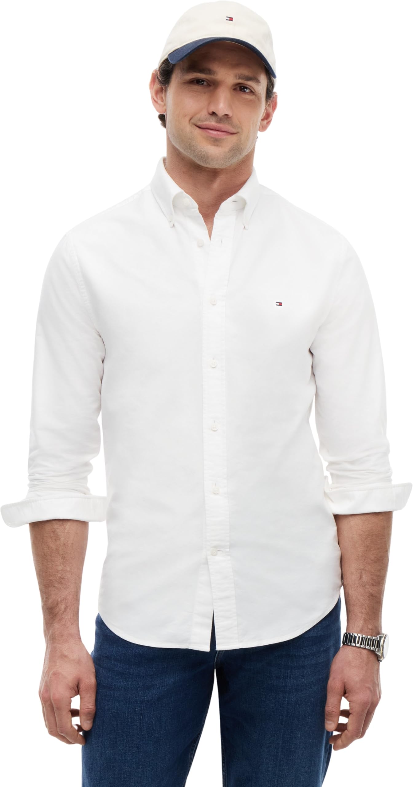 Tommy Hilfiger Men's White Core 1985 Long Sleeve Oxford Shirt in Size XL, Sports Direct