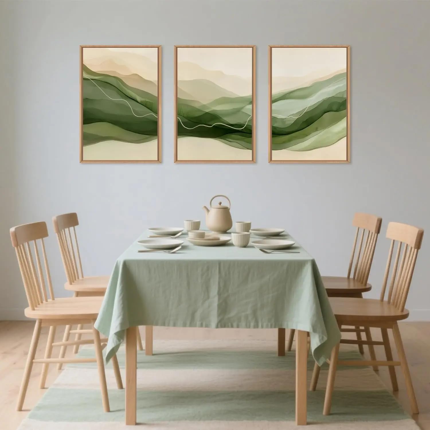 LTjiajuypd Canvas Painting Abstract Smoke Wave Wall Art Ink Green Beige Watercolor Lines Living Room(35x50cm-3Pcs)