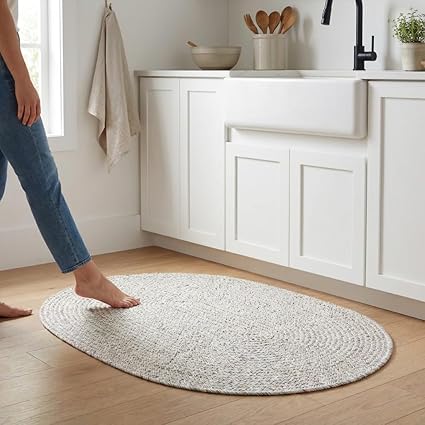 Amazon.com: Super Area Rugs Ivory Braided Rug Farmhouse Kitchen Braided ...