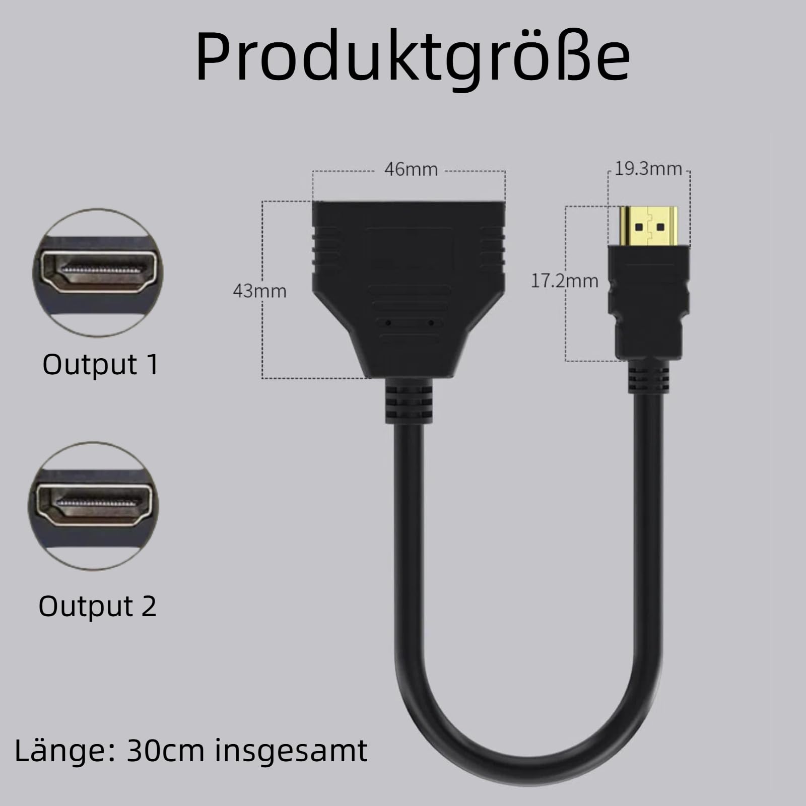 Mâle vers - Adattatore splitter HDMI per monitor, 2 in 1 out, doppio connettore HDMI 1080P, doppia uscita, 30 cm, cavo di collegamento per monitor HDTV, proiettore LCD