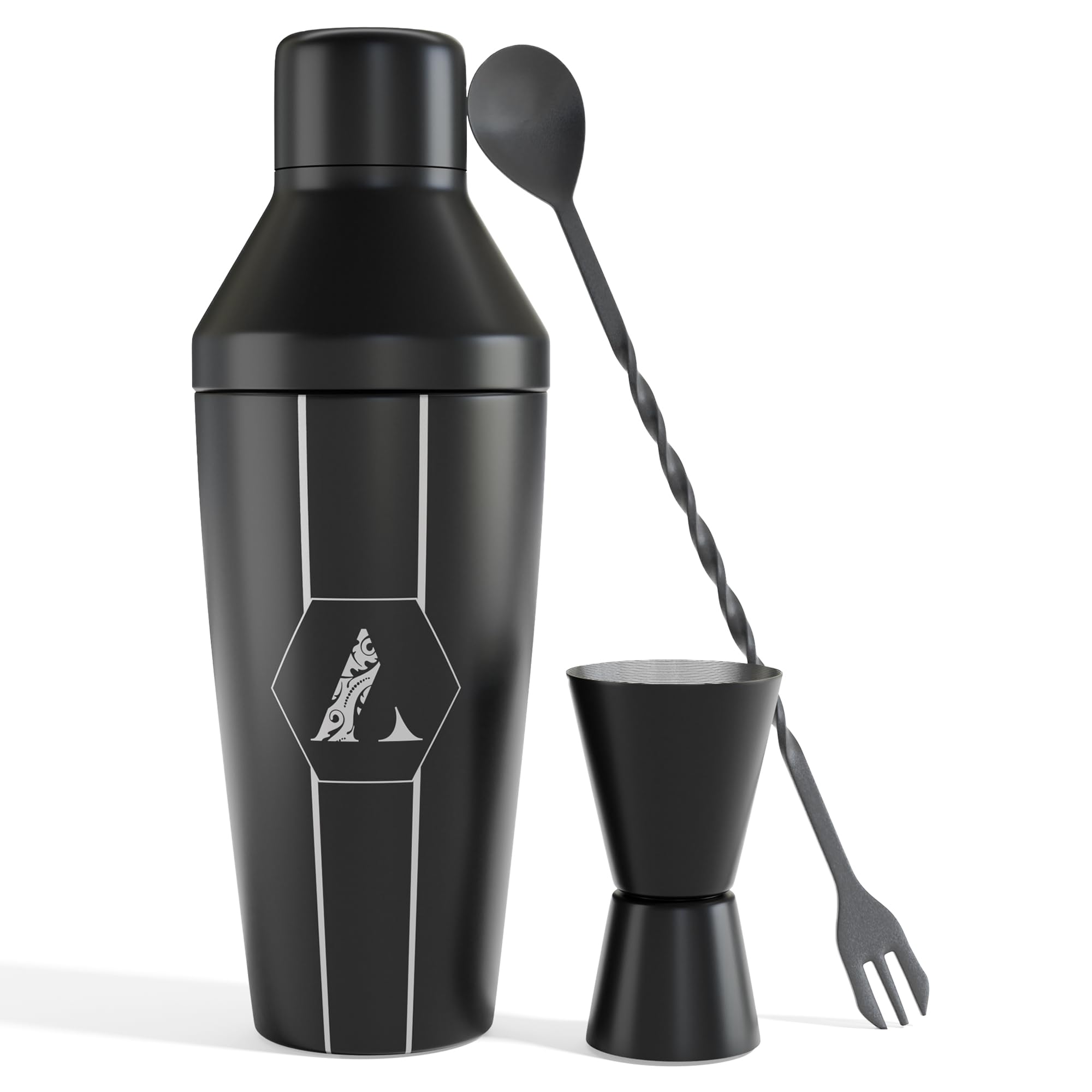 Alchemix Cocktail Shaker Set, Large 750ML 5 Piece Stainless Steel Cocktail Making Kit With Strainer, Jigger and Mixing Spoon, Cocktail Set With Bar Accessories Gift Set