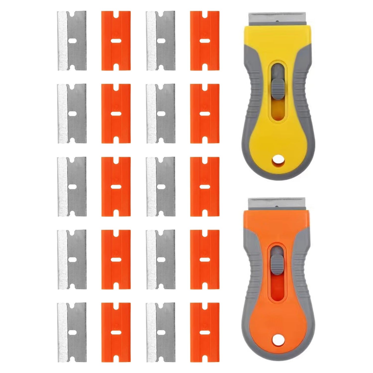 Ceramic Scraper,2 Pack Scraper Tool with 10Pcs Plastic Blades and 10Pcs Metal Blades Replaceable,Multi-Purpose Cleaning Scraper, for Removing Decals, Stickers, Labels, Caulk, Adhesive, Glue,Paint