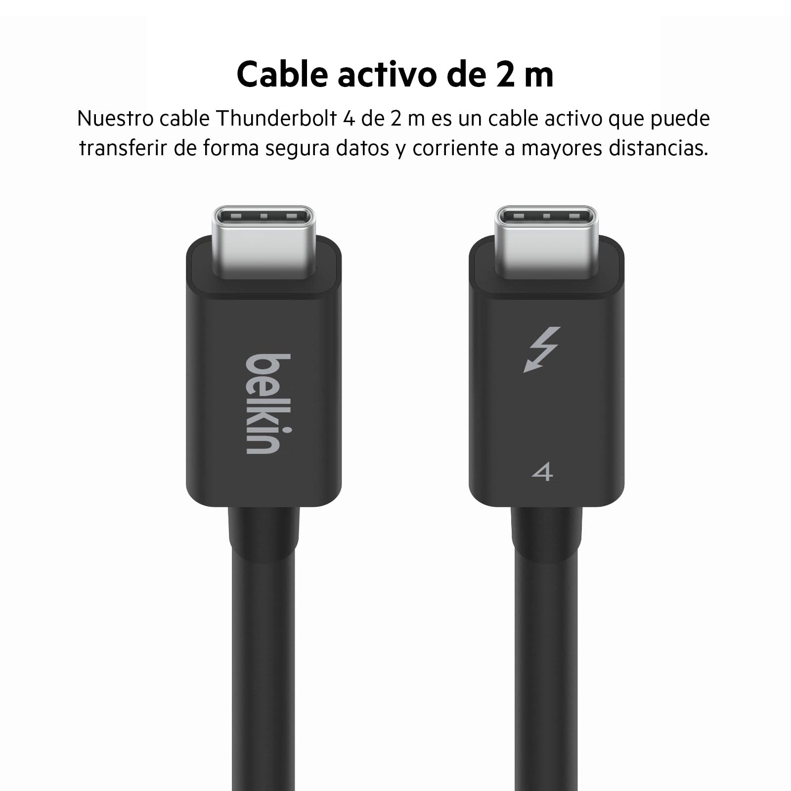 Belkin cable Thunderbolt 4 activo, conexión USB-C con Power Delivery de 100W, cumple con las especificaciones de USB4 y es compatible con Thunderbolt 3, MacBook Pro, iPhone 15 Pro y otros, 2m