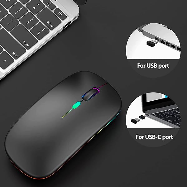 Wireless Mouse Bluetooth & 2.4GHz Dual Mode, Rechargeable RGB Computer Mous e, 800–2400 DPI, USB Mouses, Wireless Mouse for Laptop, Bluetooth Mose for Laptop Accessories - 3
