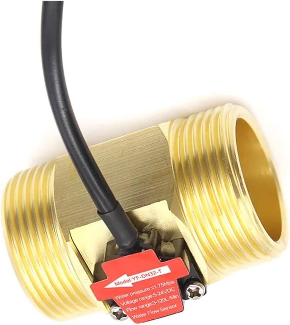 Flow Meter Kit YF-DN32-T 3-120L/min Hall Effect Flow Sensor Water BSP G1 1/4" Threaded End DN32 Connection 3% error Turbine Flowmeter Readings are Clear,Simple Reading