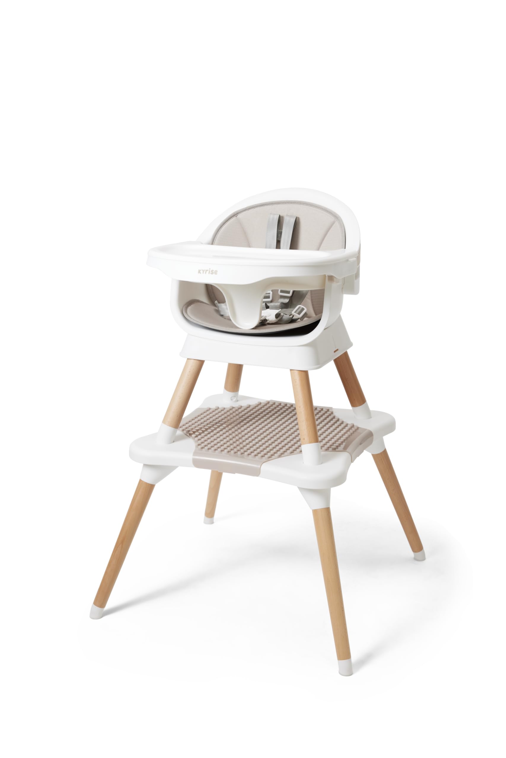 Kyrise 5-in-1 High Chair for Baby & Toddler - Convertible Baby Dining Seat - Portable Floor/Booster Seat - Adjustable Tray w. Cover - 5-Point Harness - Building Block Table & Chair - Stool (White)