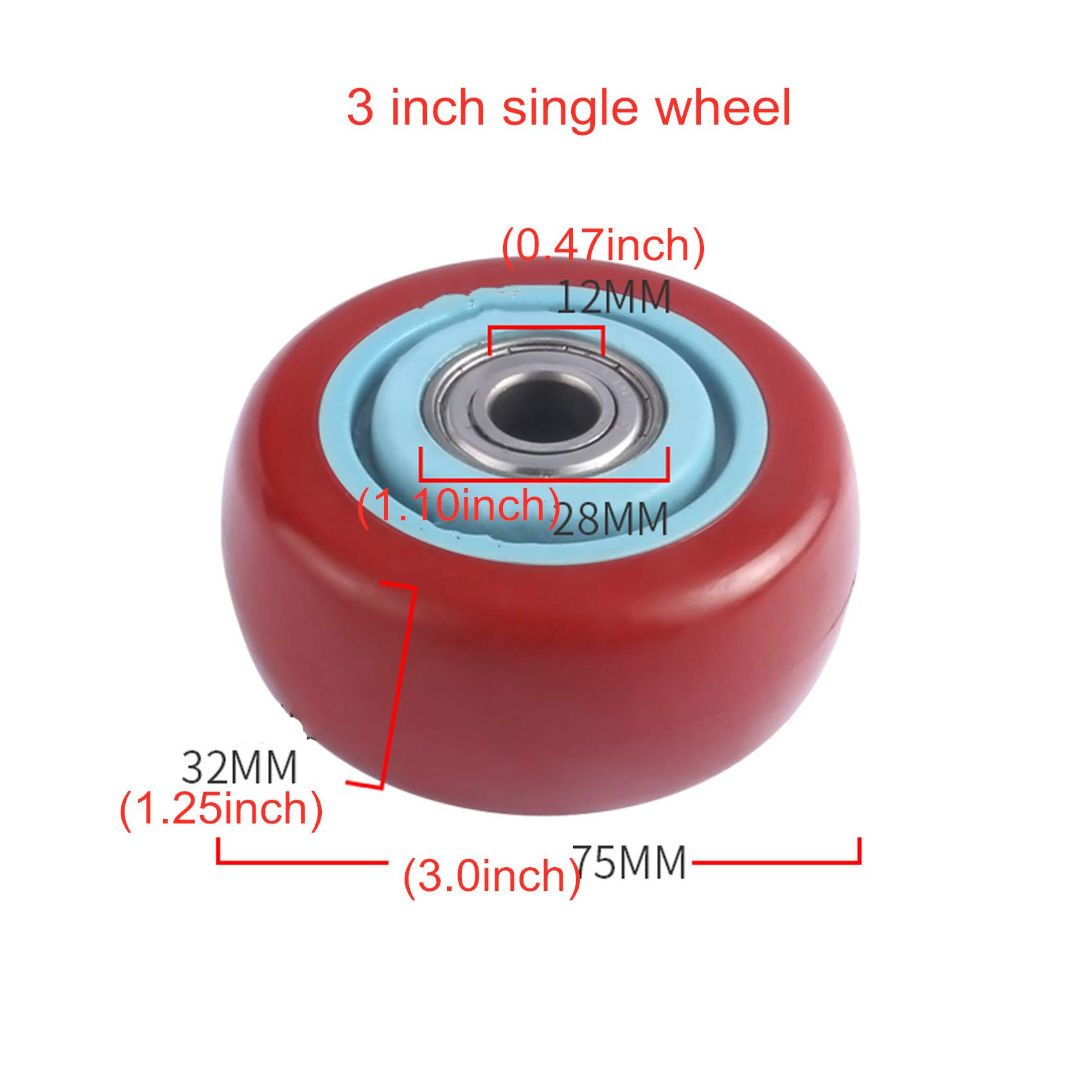 Ruote rosse in poliuretano da 75 mm, girevoli a 360°, con freni, viti incluse, perfette per carrelli e mobili, funzionamento silenzioso