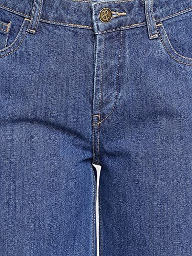 Image of Tales & Stories Women's Solid Dark Blue Cotton Ankle Length Flared Jeans-Y115110