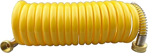 Manguera de bobina de poliuretano resistente, manguera de jardín autoenrollable con accesorios de latón macizo, retráctil, resistente a la