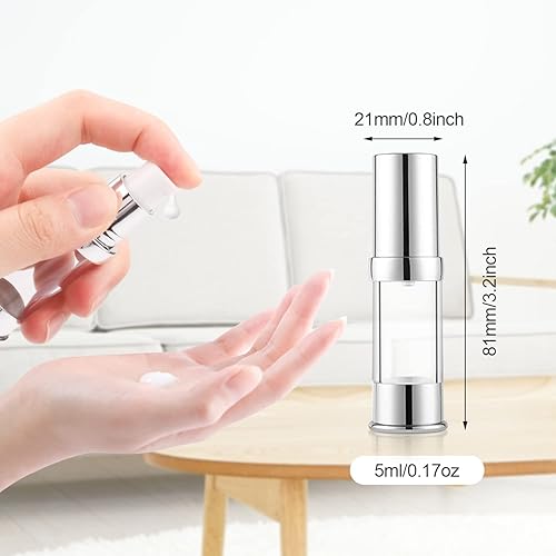 Miniatura 9 de Paquete de 8 botellas de plástico sin aire de 0.3 fl oz0.34 onzas, recipientes de loción rellenables, dispensador de vacío para viajes, base líquida