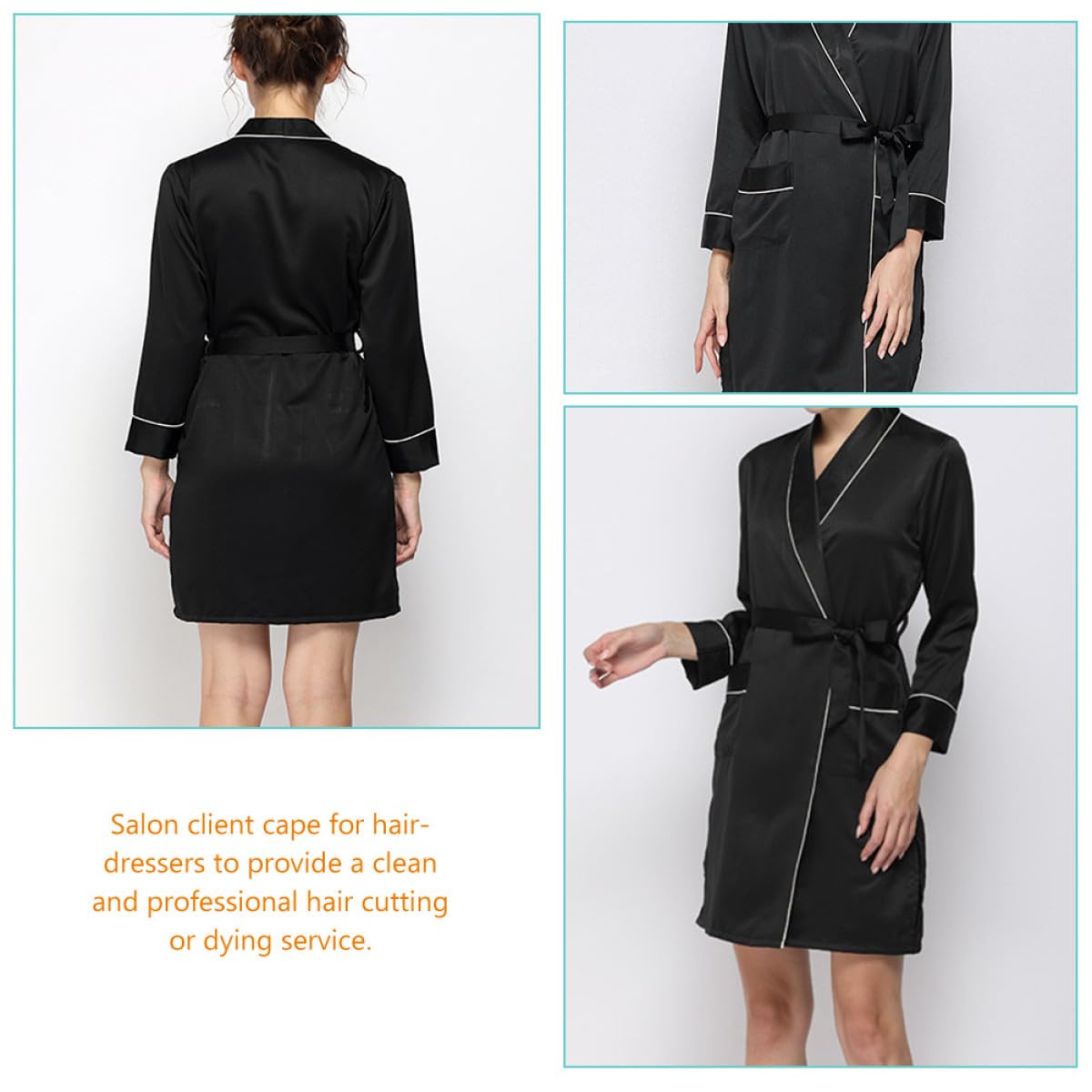 BESPORTBLE Bata de Seda Sintética Corta para Mujer Cinturón, Elegante y Cómoda, para Peluquería y Spa, Lavable a Máquina