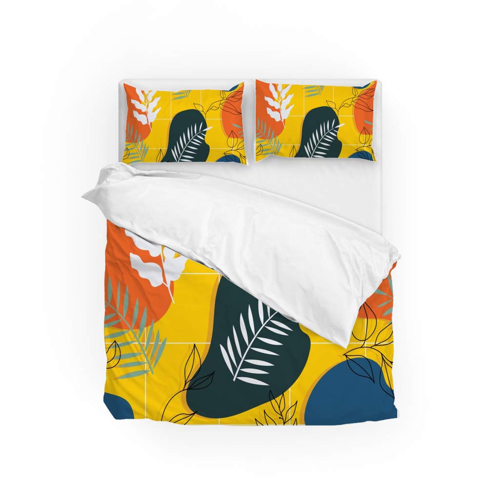 Housse de couette anti-décoloration parure de lit feuilles colorées 3 pcs