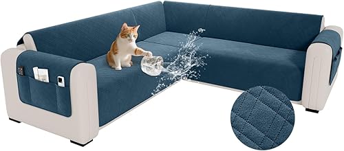 Miniatura 9 de Funda impermeable en forma de L para sofá seccional, funda acolchada de terciopelo para sofá esquinero, en forma de L, protector de muebles con