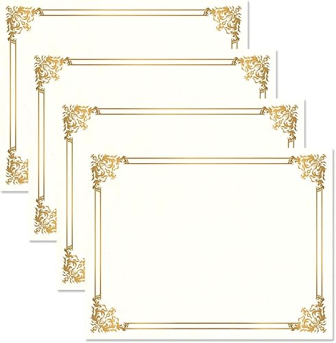 Empire Gold & White Parchment Certificate Papers - Paquete de 100, compatible con impresoras láser y de inyección de tinta, para oficina, premios de