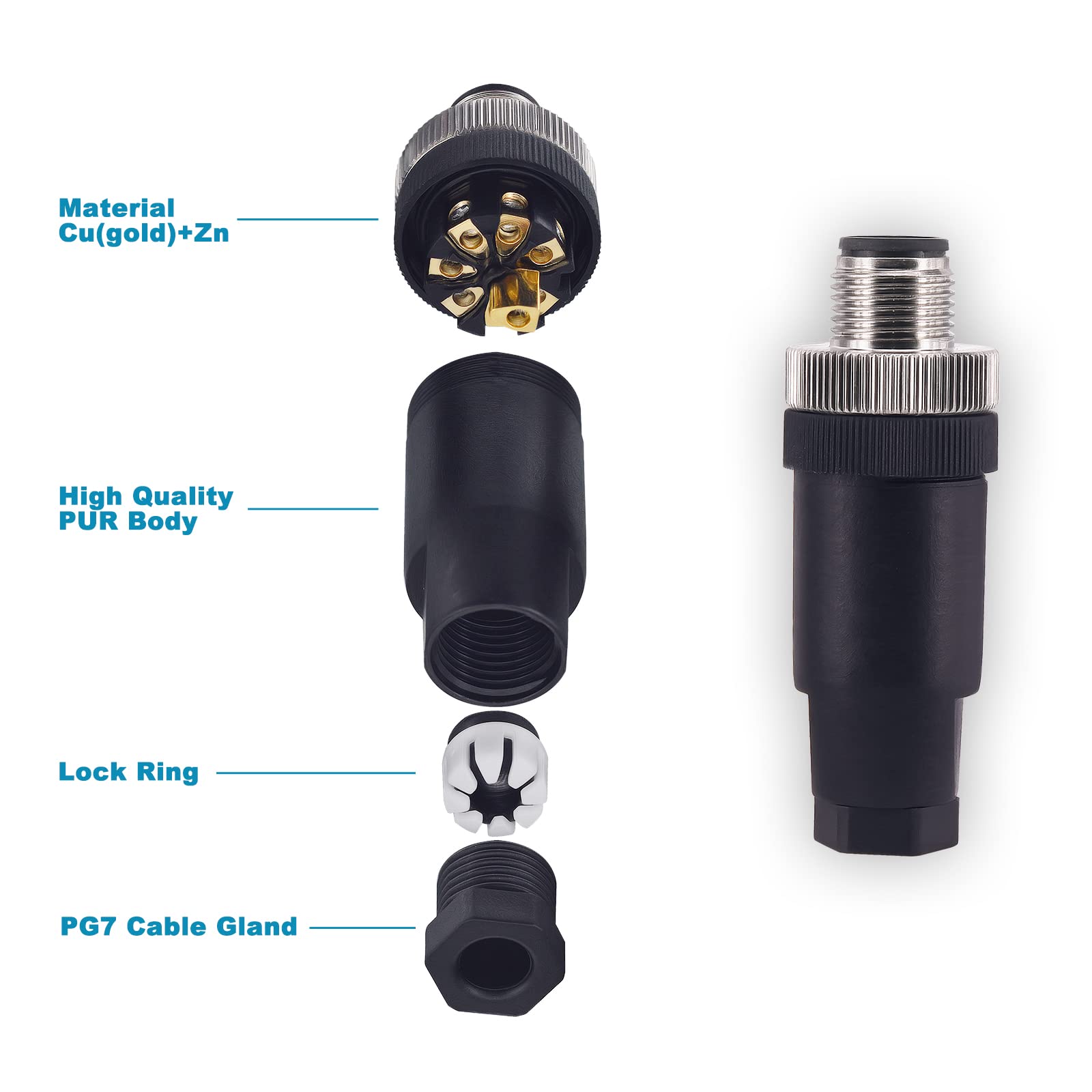 4 Stück M12 8 Polen Stecker und Kupplung, Luftfahrt-Aktorstecker, M12 8 Polen IP67 Wasserfest