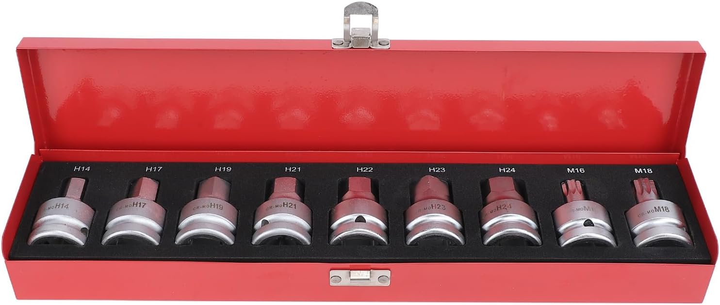 9 Pcs 3/4 Inch Drive Impact Hex Driver Set, Cr - Mo Impact Socket Set with 14mm to 24mm Hex Bits and M16 M18 Spline Bits, High Torsion Impact Grade Construction for Heavy Duty APPL