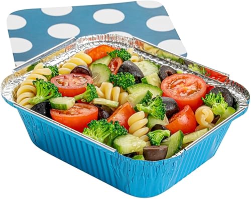 Restaurantware -Contenedores desechables para llevar de 12 onzas, 50 recipientes rectangulares para alimentos - Con tapas de lunares, contenedores