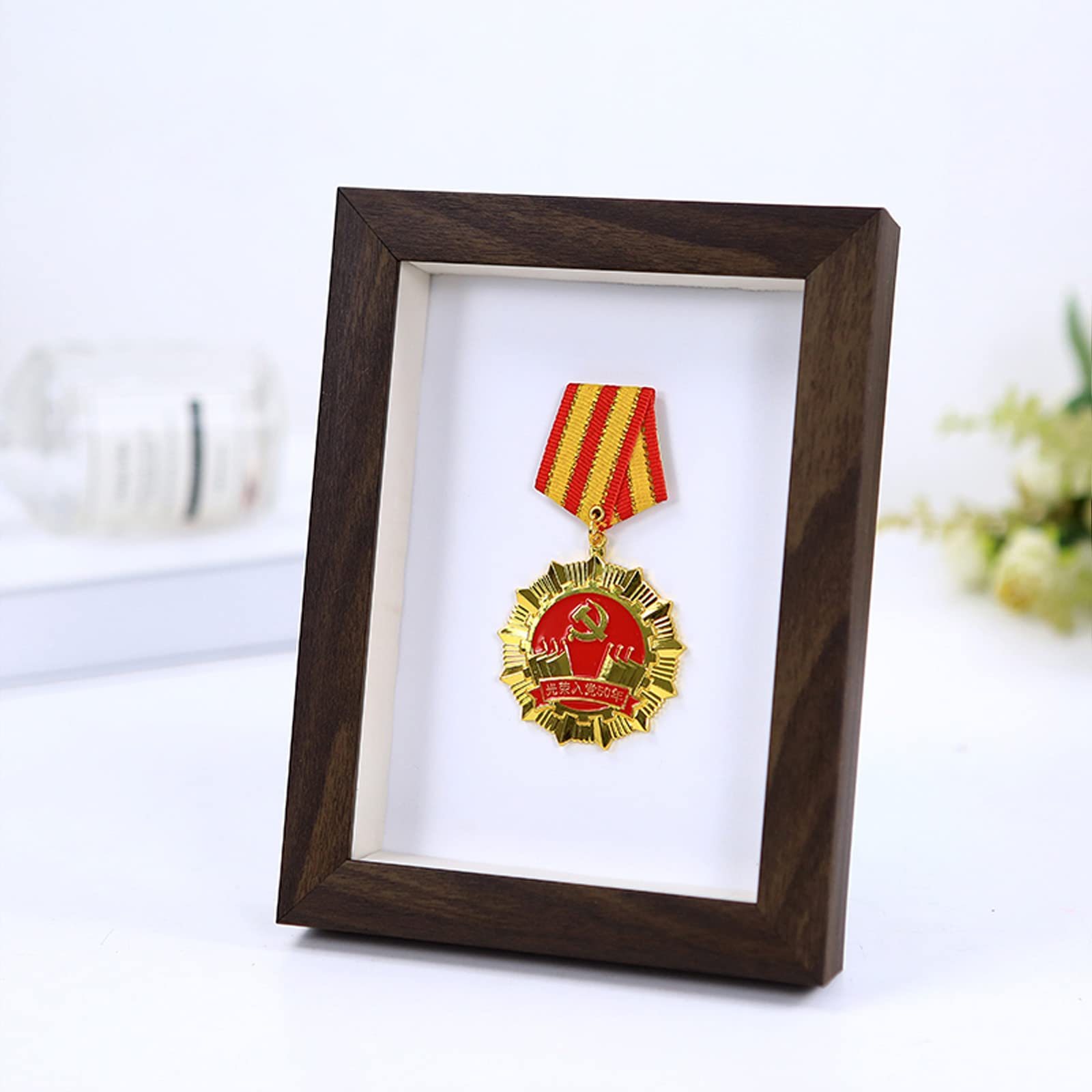 ETUELNOPT Medal Storage Box for Runners, Wooden Medal Display Shadow Box Frame For Sports Awards Multicolor Multiple Sizes(Black Walnut,12.7 * 17.8cm)
