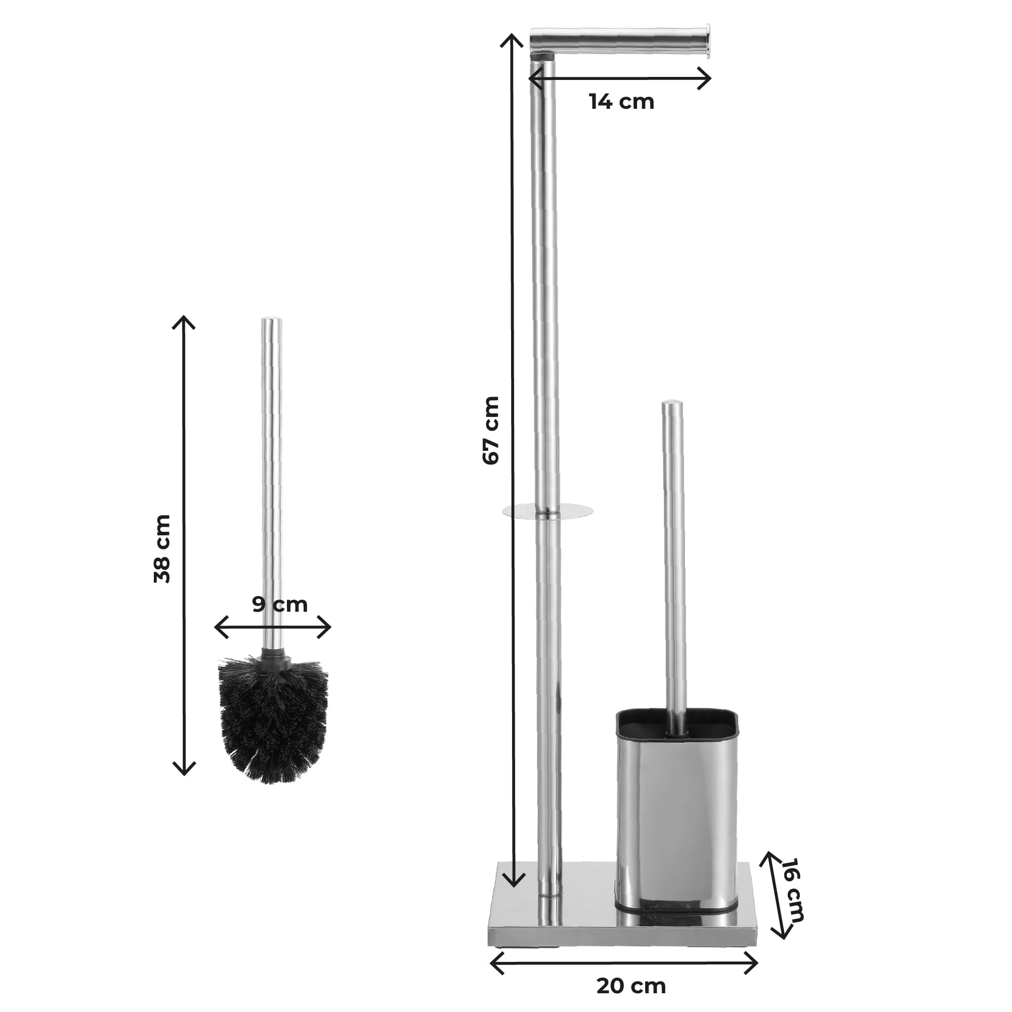 IlGruppone Accessori Bagno da Terra in Acciaio Inox – Piantana Porta Rotolo Carta Igienica con Scopino Water/Porta Salviette Multibraccio - Modello Enea