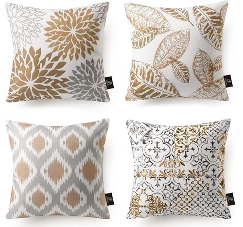 BAOKU Set di 4 federe per cuscini con motivo geometrico con foglie ornamentali, 45 x 45 cm, morbide, per divano, letto, casa, giardino, patio, decorazione