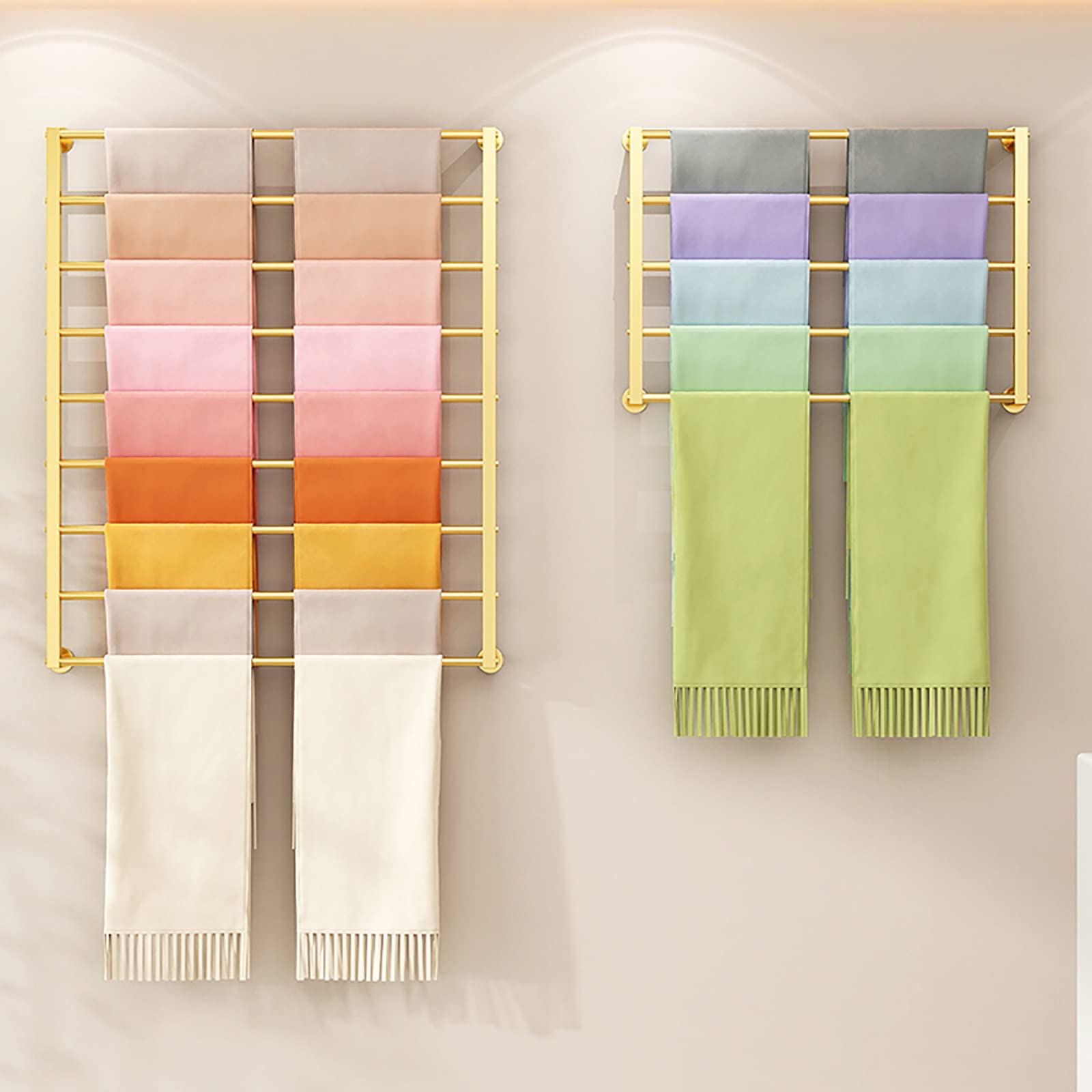 Soporte organizador de 5 capas para bufandas, soporte de pared, soporte de exhibición de metal multiusos para chal, papel de regalo, pañuelo, manta, barra transversal desmontable