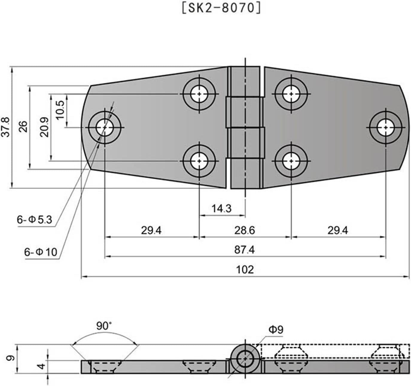 SK2-8070X Stainless Steel 316 Door Butt Hinges Machinery Hinges 1Pcs