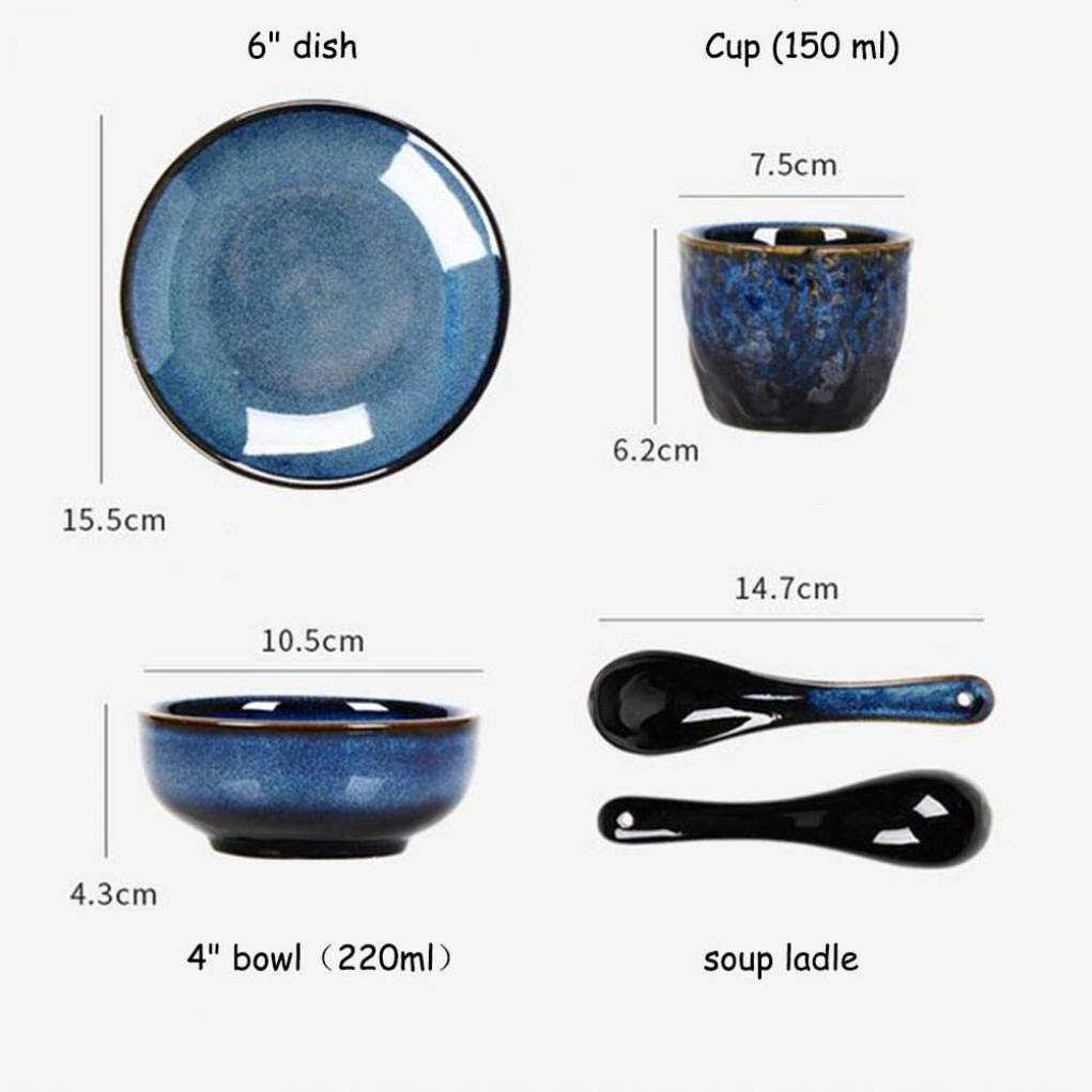 Ceramiczna zastawa stołowa, 16 sztuk Retro niebieska porcelanowa zastawa stołowa zestaw miska ceramiczna płyta łyżka i kubek serwis dla 4 osób szykowny wystrój