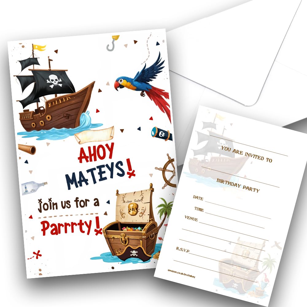 Pirate Map Party Invitations Pack & Envelopes (WRITE ON) (30 with envelopes)