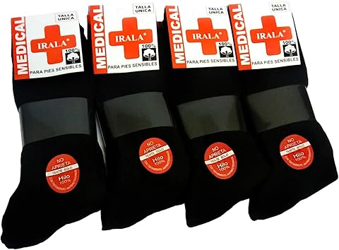 Medical 6+6=12 Pares Calcetines Hombre Negro Talla 40/46 Anti-PRESIÓN Anti-estres Anti-ácaros, pies sensibles, 100% Hilo algodón