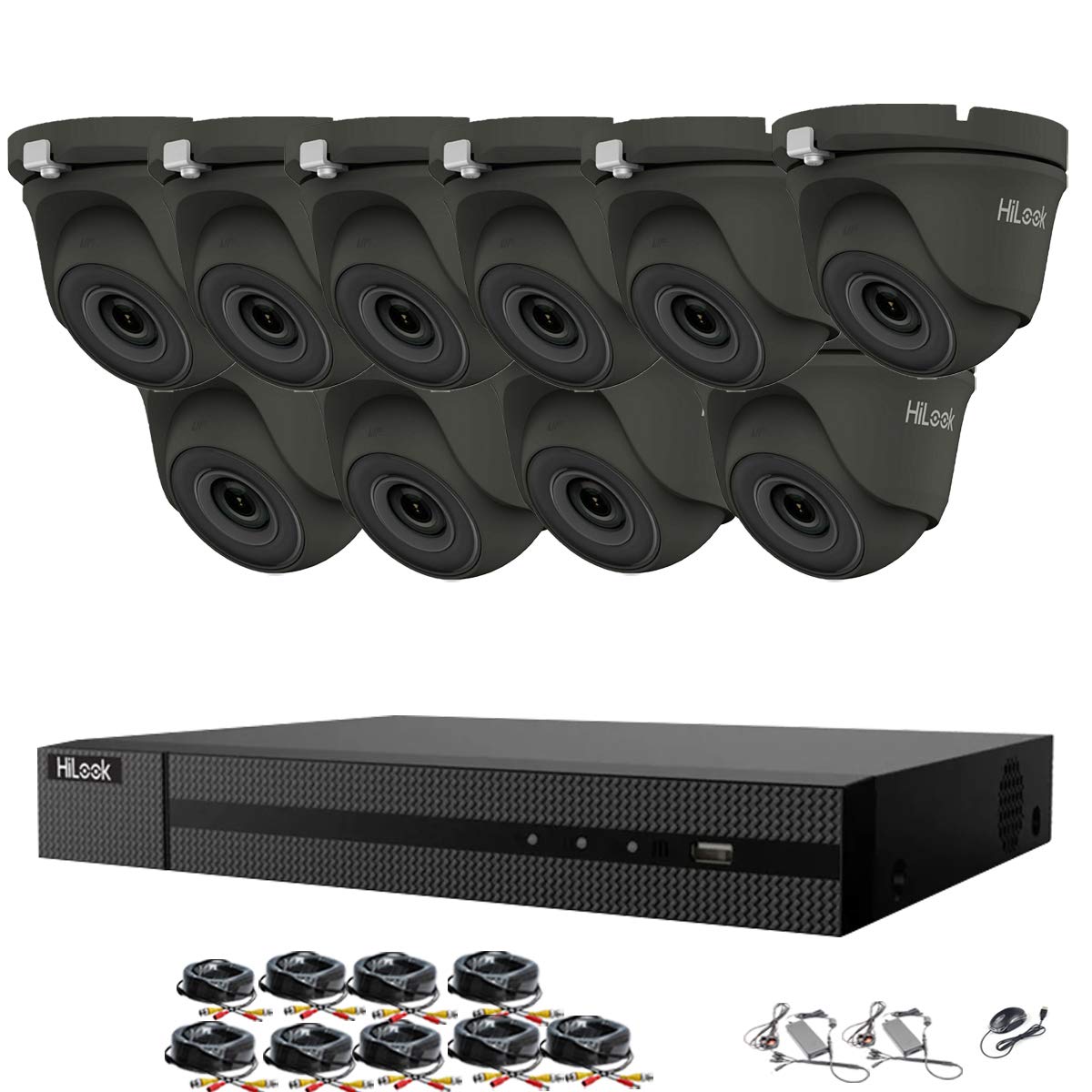 HILOOK HIKVISION 16CH CCTV Camera Systems 10X5MPHD Indoor/Outdoor Gray Dome Cameras H.265+Smart DVR Recorder pre installed Hard Drive Home Security Camera Systems Surveillance CCTV Kits (4TB HDD)