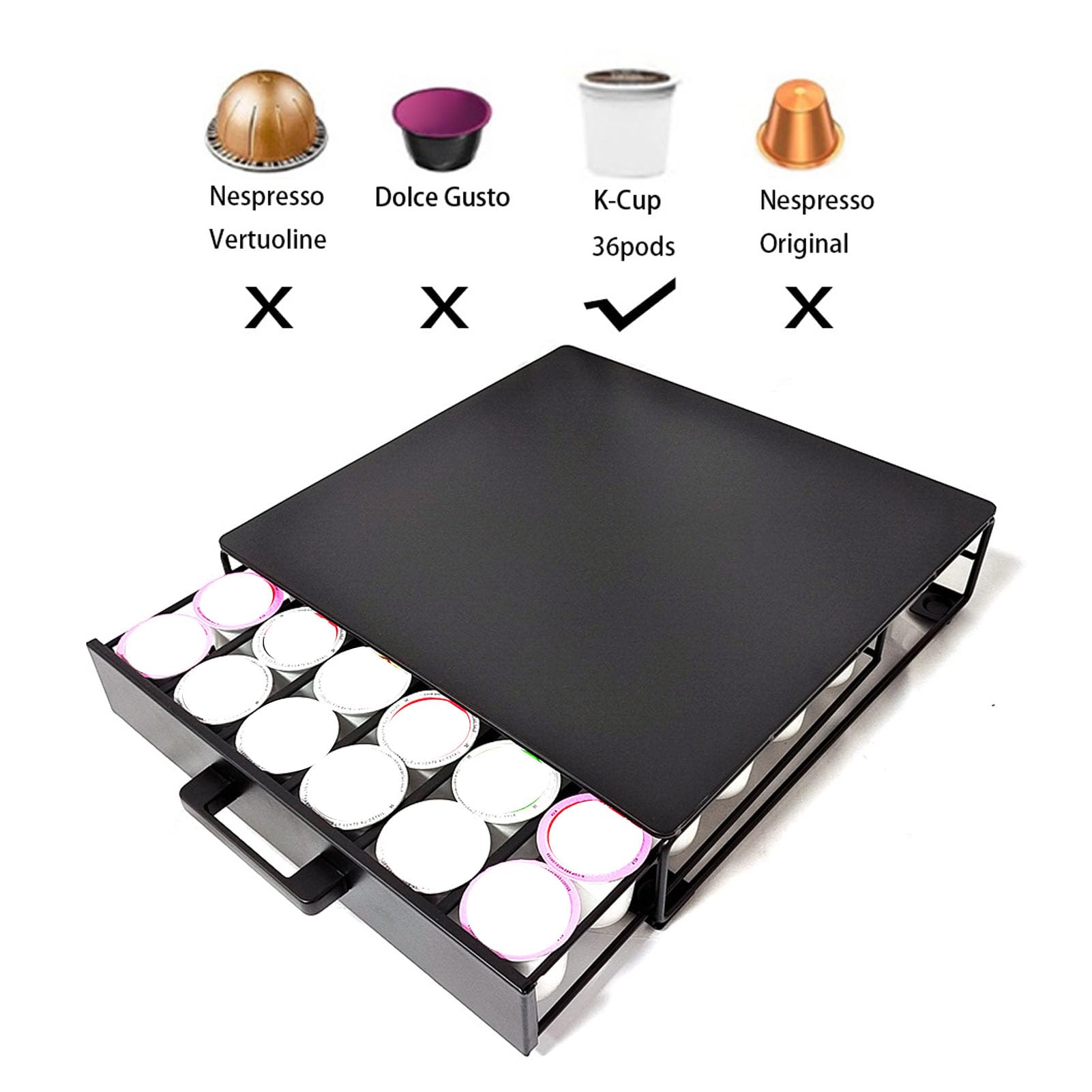 Cassetto per Cialde di caffè, Organizer in Ferro di Grande capacità, può Contenere 36 Capsule per Risparmiare Spazio Sul Bancone della (BLACK)