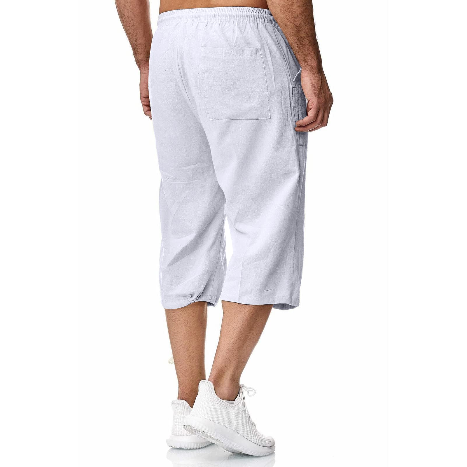 Męskie lniane szorty 3/4 długości spodnie letnie spodnie plażowe joga joggery codzienne spodnie dresowe