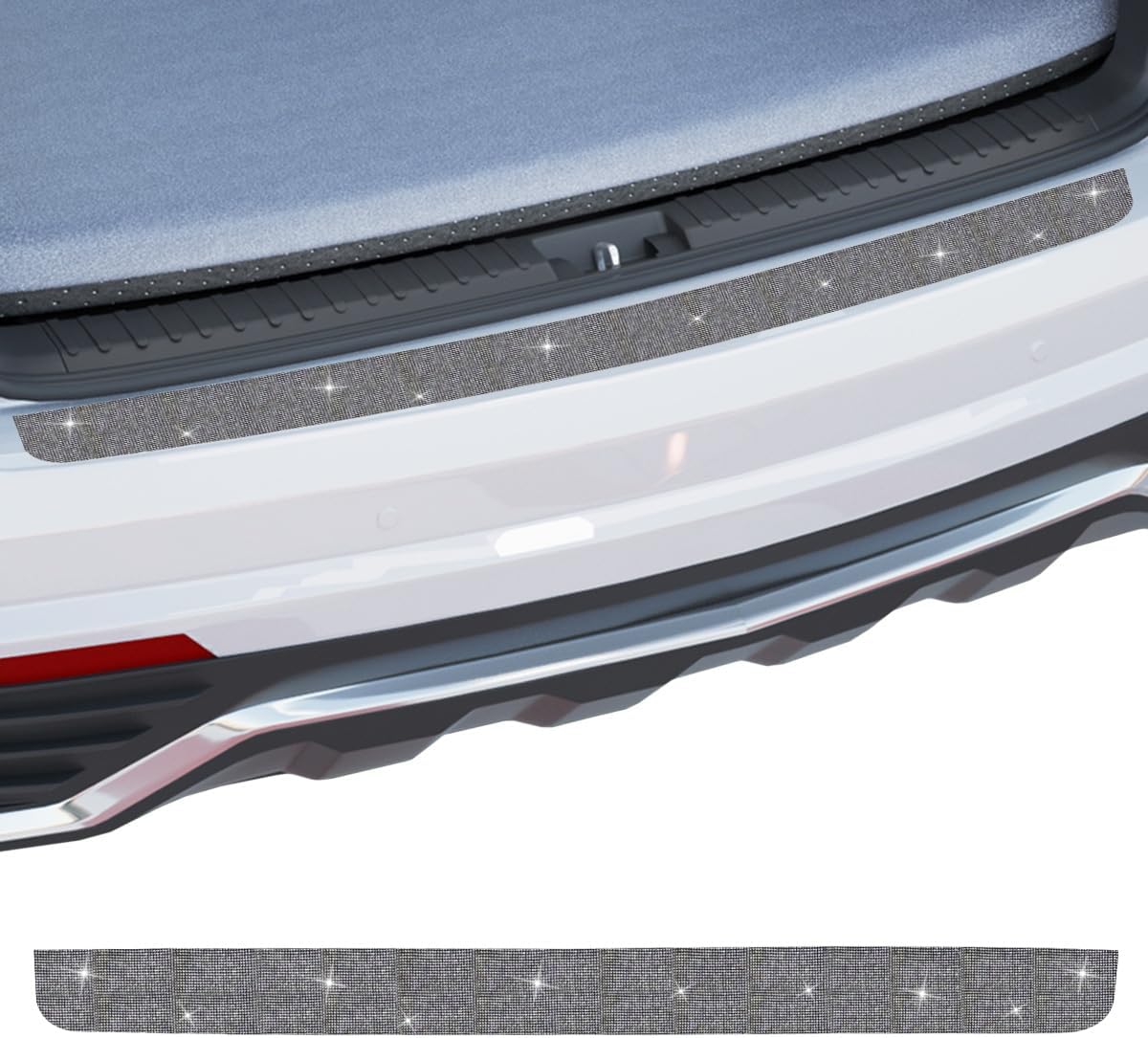 Bling Car Rear Bumper Protector, 35" x 2.7" Crystal Rhinestone Anti-Scratch Car Trunk Door Entry Guard, Universal Vehicle Exterior Protection Strip Accessories for Most Cars (White)