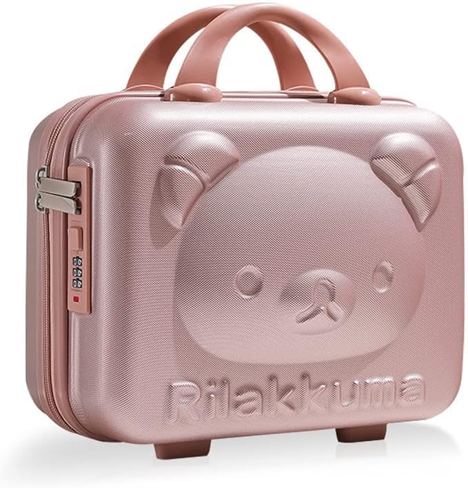 Image of Bear Design Makeup Case, Hard Shell Cosmetic Organizer with TSA Combination Lock, Portable Travel Vanity Storage Box for Makeup, Skincare, Jewelry & Accessories, Rose Gold