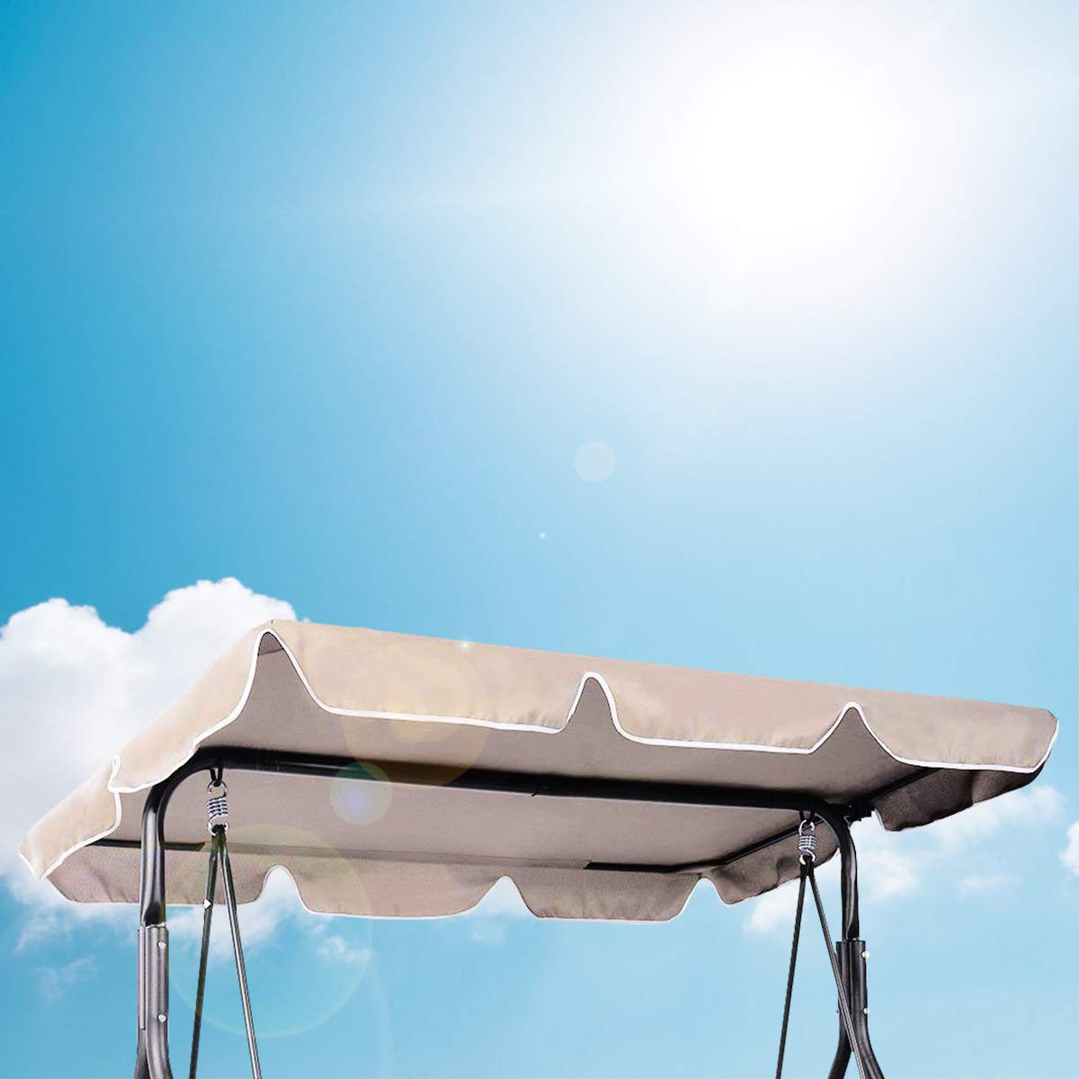 CASART 2 & 3 Seater Garden Swing Top Cover, Outdoor Patio Balcony Hammock Chair Canopy Roof Replacement Beige 168 X 114cm