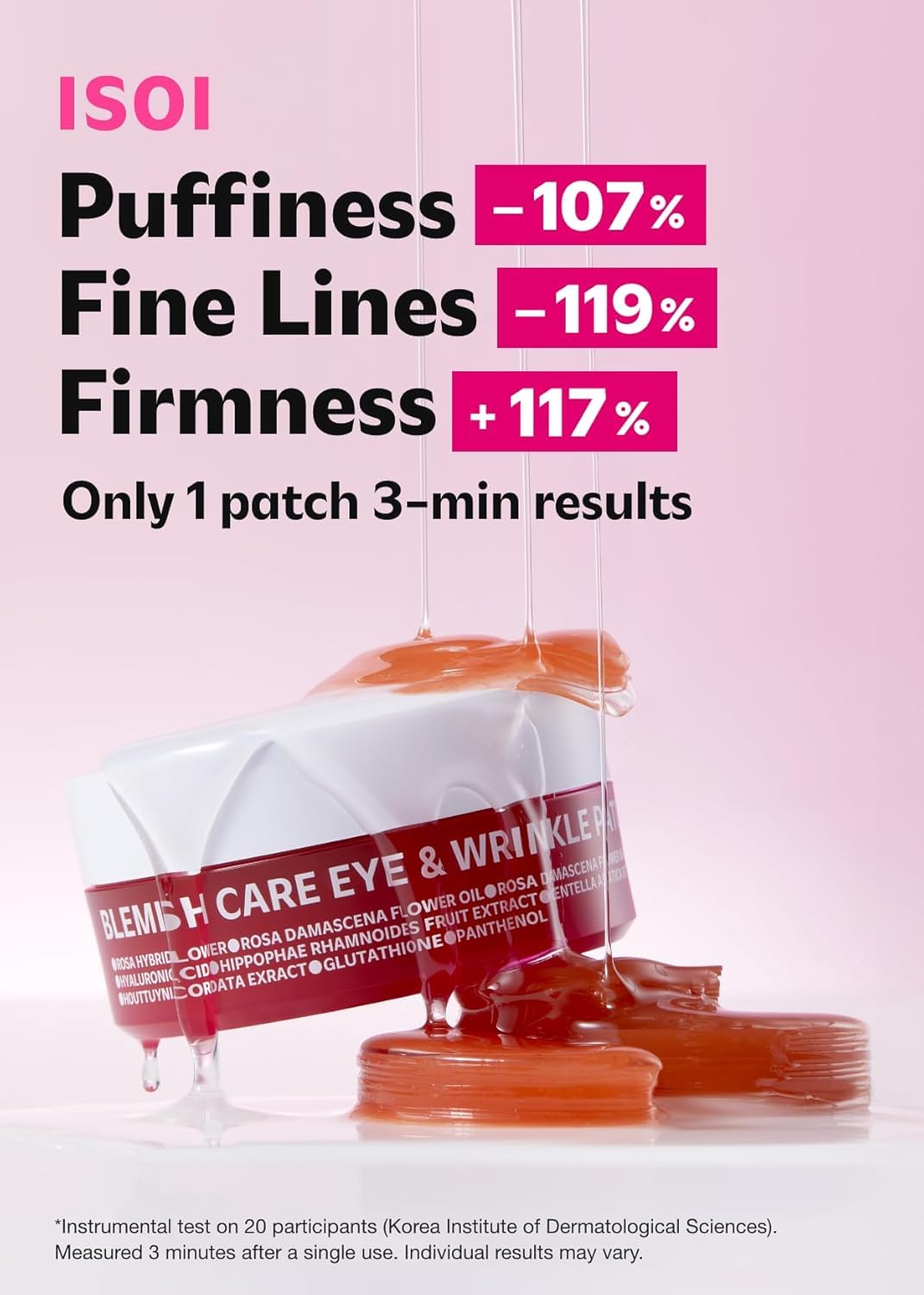 ISOI Blemish Care Under Eye Patch, patch contorno occhi per occhiaie, gonfiore e rughe, maschere occhi in gel idratante con acido ialuronico e olio di rosa bulgara (Rosso, 90 pezzi, 3,17 oz)