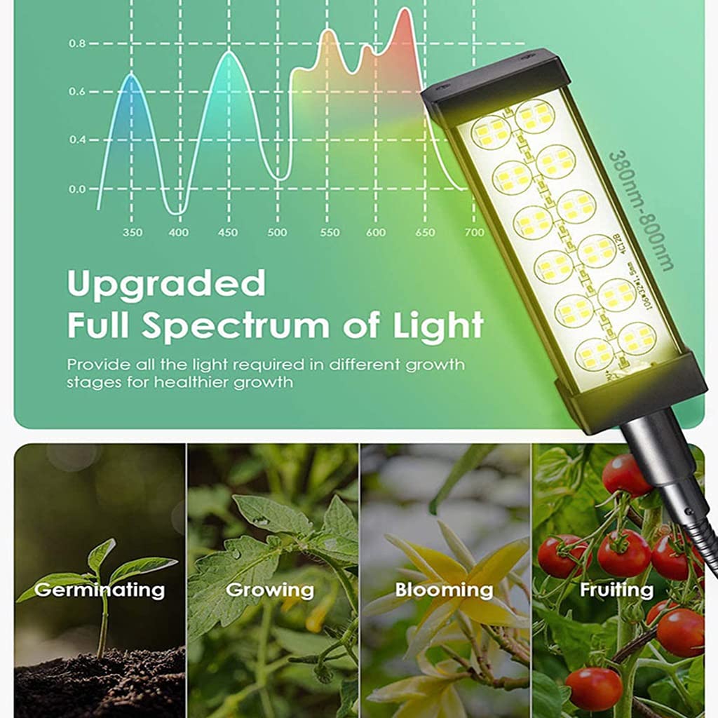 Lámparas LCD para Cultivo de Plantas con Clip de Escritorio,Luces de Planta de Espectro Completo con Temporizador de 0-24 Horas,4 Modos de Cambio,Cuello de Cisne Ajustable
