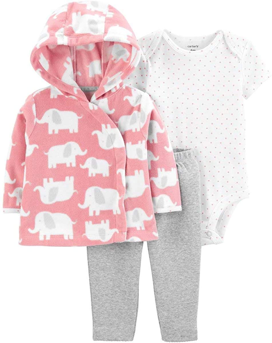 Carter's Baby Girls' 3-Piece Little Jacket Set (9 Months, Pink/Heather/Elephant)