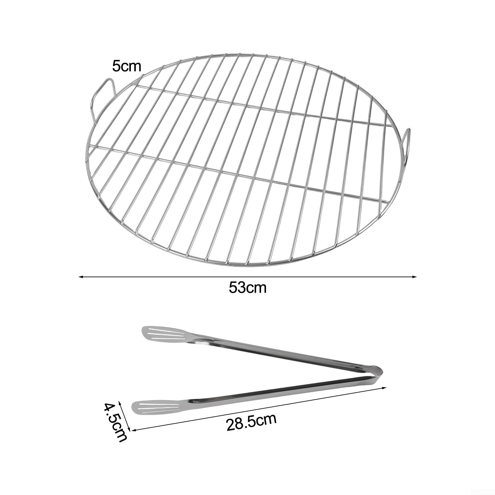 Griglia di cottura in acciaio inox con manico a rete rotonda adatta per Weber 7432 57 cm Kettle Grills BBQ Parte di ricambio per barbecue a carbone (53 cm)