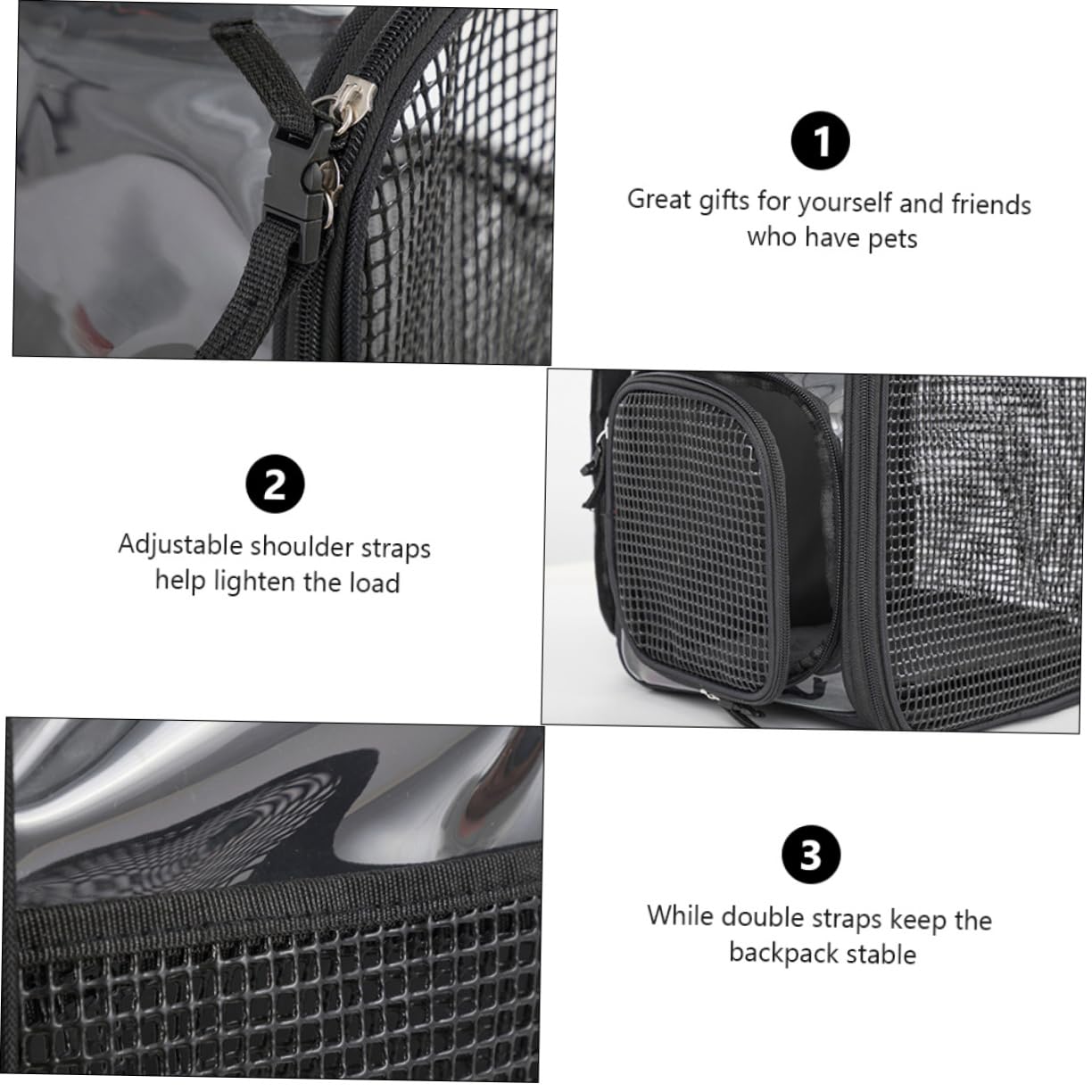 Trasportino per Gatti Zaino Trasparente Nero Oxford | Grande Capienza, Design Traspirante, Comodo da Portare, per Hiking e Cycling