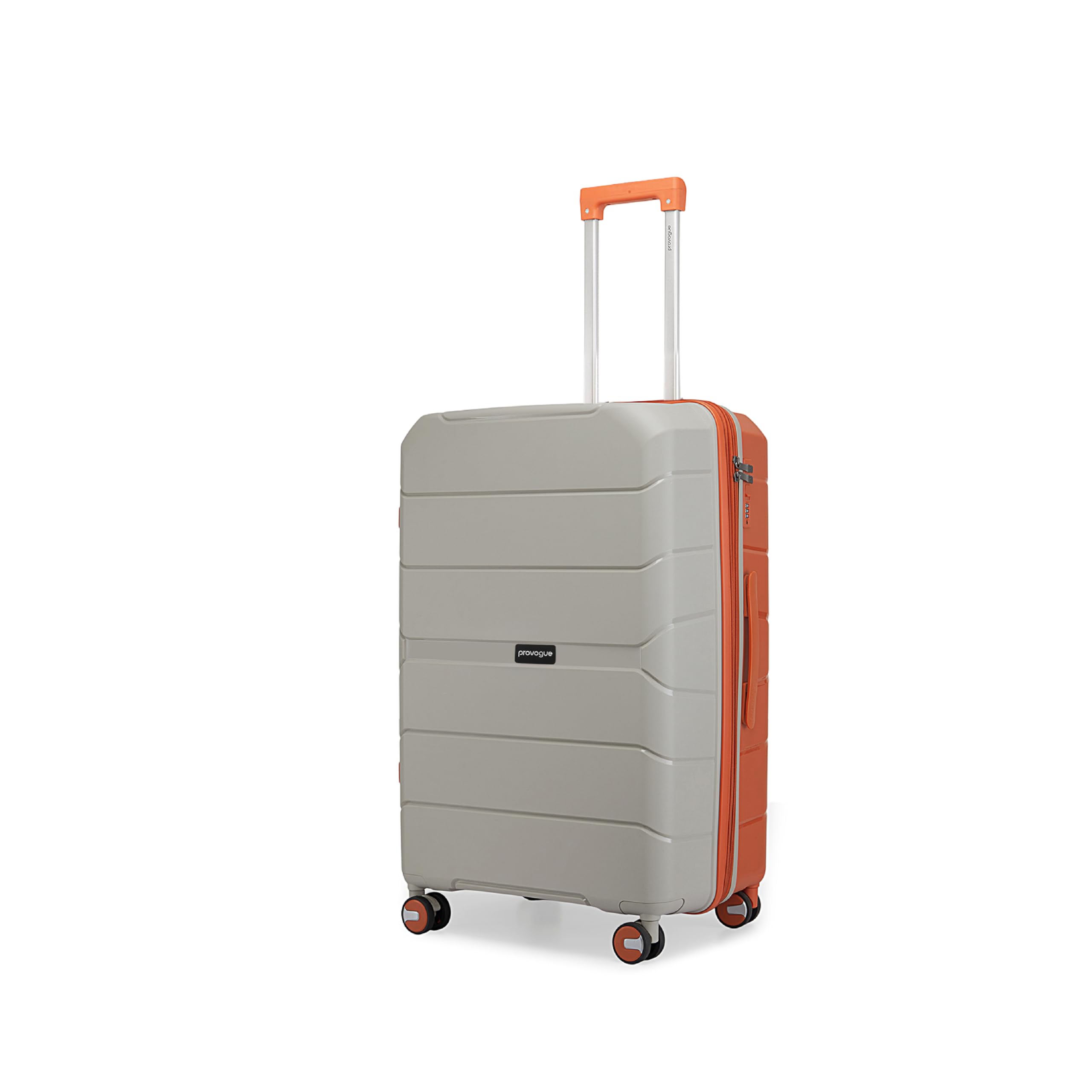 Cascade Hard-Sided PP 65 Cm Check-in Medium Size Luggage Suitcase | Expandeble Space with 8 Wheels Trolley Bags for Travel | Combination Lock |5 Year Warranty (Timberwolf Grey/Burnt Orange)