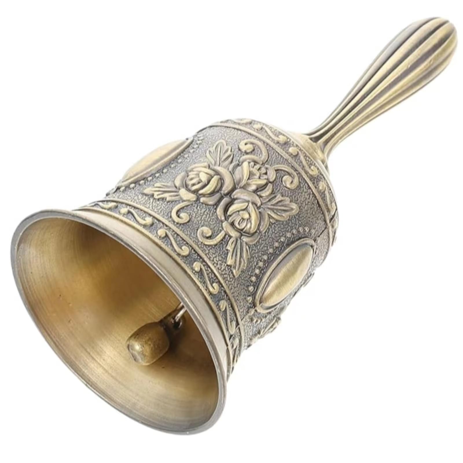 Rayyan Hand Ring Bell - Dinner and Service Call Bell, Hanging Decor for Restaurant, Christmas Door, Old Fashioned Metal Dish Clock (Bronze)
