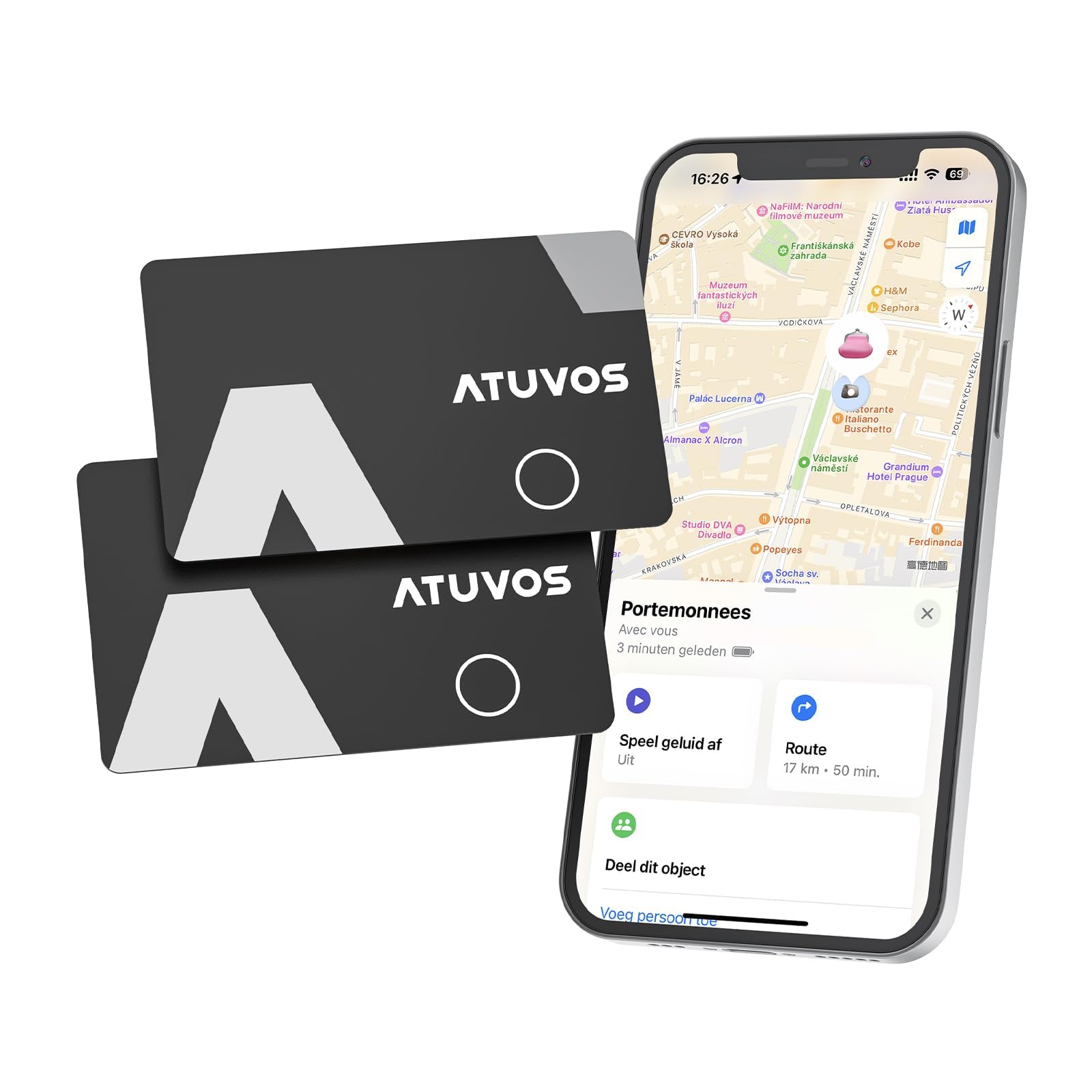 ATUVOS Air Tag Traceur, Wallet Tracker Card Fin 1,6 mm, Bluetooth Localisateur d'article Fonctionne avec Apple l’app Localiser (Uniquement iOS), pour Valises/Portefeuilles/Clés/Sacs/Bagages, Lot de 2