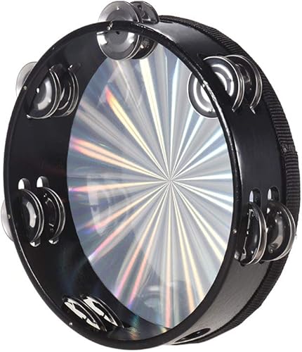 Miniatura 7 de Tambor de mano de madera de pandereta radiante de 810 pulgadas con jingles de doble fila, cabeza de tambor reflectante, instrumento de percusión