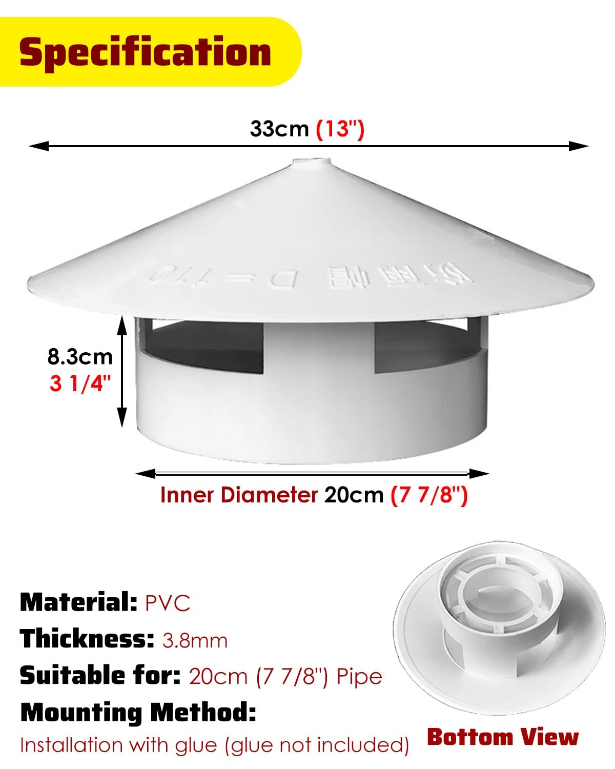 Osłona komina, osłona komina z PVC do wentylacji, biała, różne rozmiary (20 cm (7 7/8"))(20cm (7 7/8"))