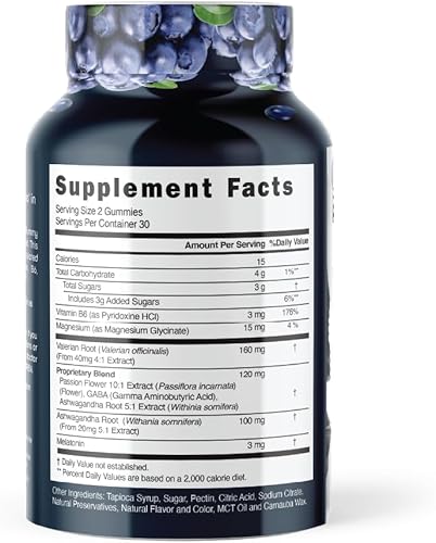 Miniatura 2 de Gomitas de Ashwagandha, extracto de raíz de ashwagandha de alta potencia con glicinato de magnesio, melatonina, B6, raíz de valeriana, GABA, flor de