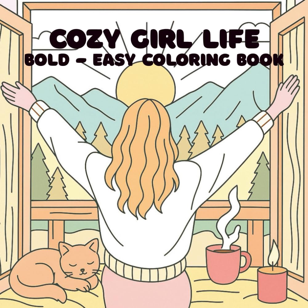 Cozy Girl Life Bold - Easy Coloring Book: Cozy Coloring Book for Adults and Teens, Bold & Easy Designs for Relaxation