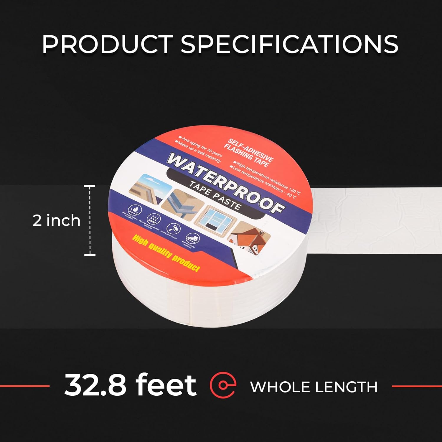 Butyl Waterproof Tape 2" W X 32.8' L Aluminum Foil Tape with Butyl Rubber Adhesive for Window Caulking, Boat Sealing, Roof Patching, Silver